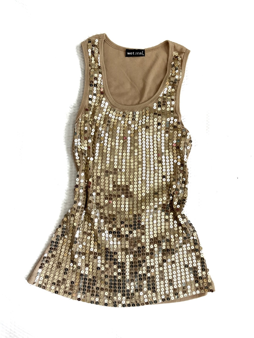 Wet Seal Y2K Gold Sequin Scoop Tank Top - Medium